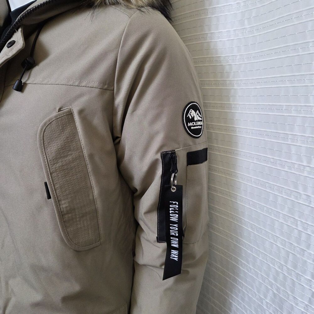 Molemsx Mountain Pioneers Parka Omni Heat Puffer Faux Fur Trim Tan Men's S/M - Picture 13 of 16